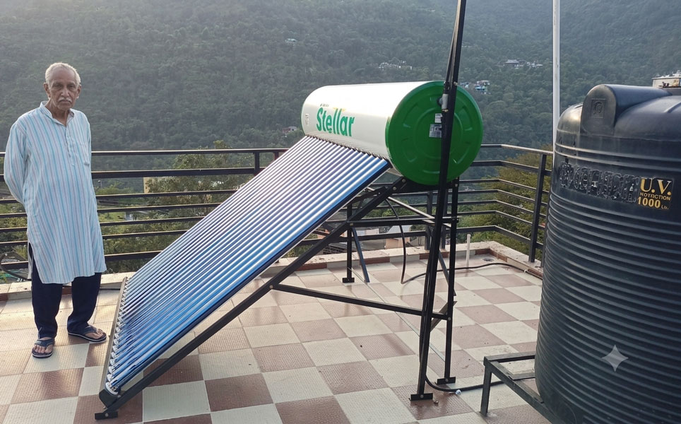 Solar geyser installation on rooftop terrace